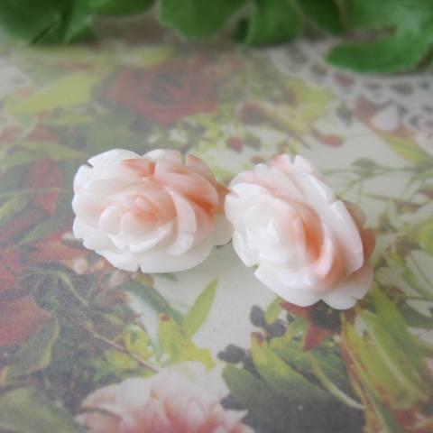 ピンク珊瑚の薔薇の花のピアス /直結/K14WG/バラ・ばら/ 『宝石サンゴ 