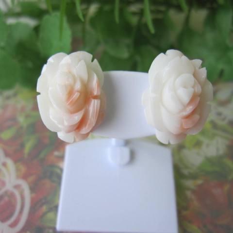 ピンク珊瑚の薔薇の花のピアス /直結/K14WG/バラ・ばら/ 『宝石サンゴ 
