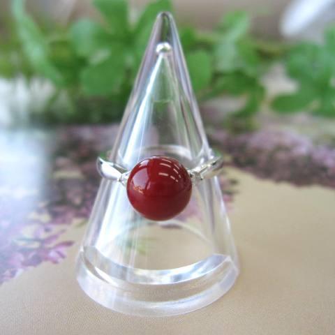 高知産血赤珊瑚の プラチナリング・指輪 /（7.9ミリ）/ダイヤ0.06ct