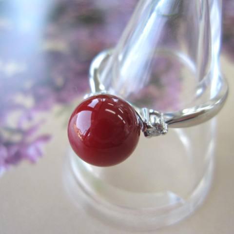 高知産血赤珊瑚の プラチナリング・指輪 /（7.9ミリ）/ダイヤ0.06ct