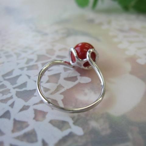 高知産赤珊瑚の プラチナリング・指輪 /（8.1ミリ）/ダイヤ0.06ct /Pt900/『宝石サンゴ』の画像