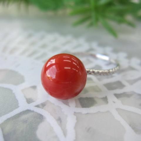 日本・高知産赤珊瑚の デザインリング・指輪/（10.4ミリ） /K18WG