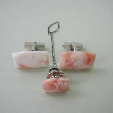 ピンク珊瑚のカフスセット /メンズアイテム /カフリンクス/カフス