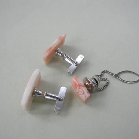 ピンク珊瑚のカフスセット /メンズアイテム /カフリンクス/カフス