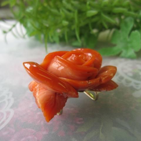 高知産赤珊瑚 薔薇の花の帯留め/K18 /帯/着物/和装小物 /『宝石