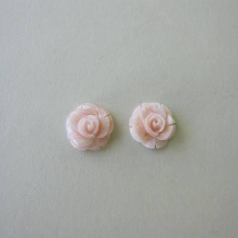 ピンク珊瑚の薔薇の花のピアス /K14WG/ばら/『宝石サンゴ』