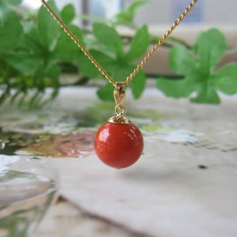 珊瑚 サンゴ ネックレス ペンダント K18 丸玉 珊瑚 サンゴ | www