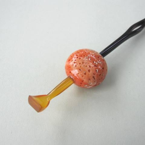 桃珊瑚す玉のべっ甲かんざし（26.5×28.5ミリ）/簪/鼈甲/和小物/髪飾り