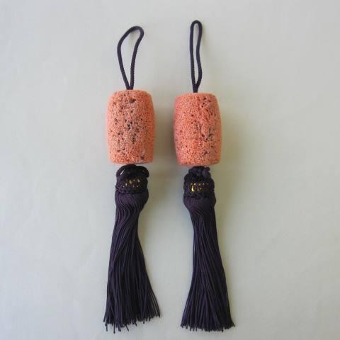 天然桃珊瑚の風鎮 /正絹/手作り/インテリア /『宝石サンゴ』 : 珊瑚