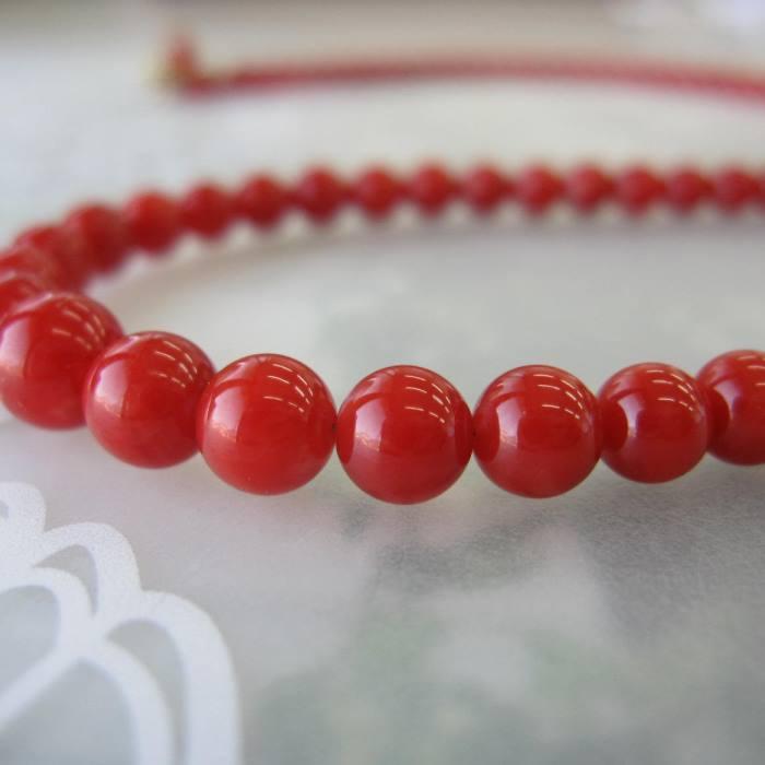 日本・高知産血赤珊瑚 ネックレス K14 センター6.2ミリ 53cm