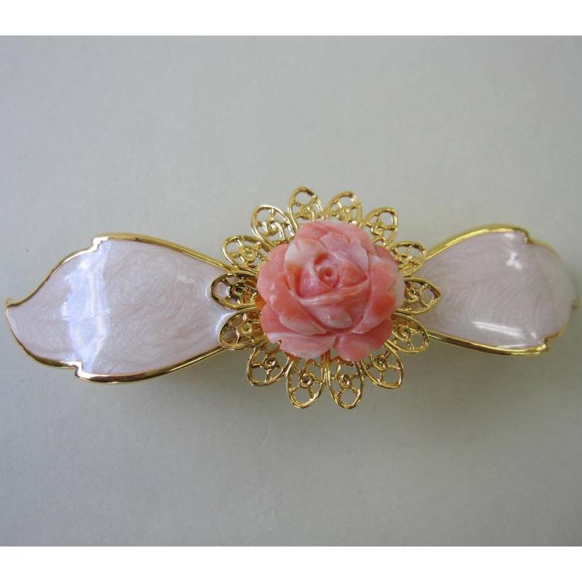 鼈甲 珊瑚 薔薇 バラ バレッタ 髪飾り ピンク グリーン オレンジ 相原