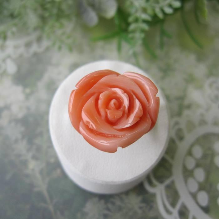 ピンク珊瑚 大輪 薔薇の花 リング 指輪 Pt900 ダイヤ0.12ct 天然石 
