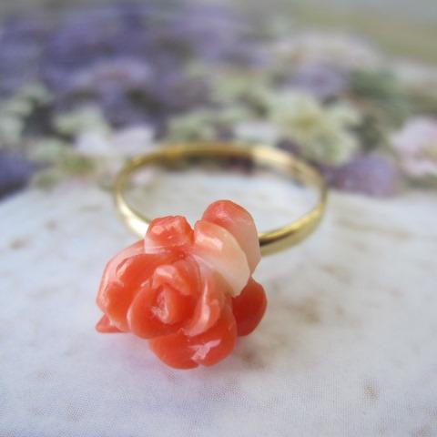 日本・高知産赤珊瑚 バラの花の指輪・リング K18 薔薇 ばら 日本・高知産赤珊瑚 バラの花の指輪・リング K18 薔薇 ばら