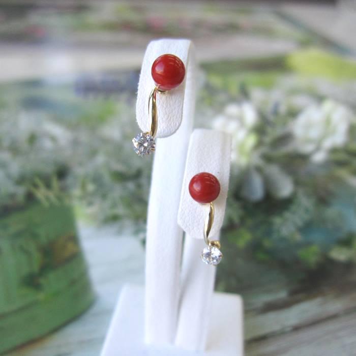 K18 血赤珊瑚ミル打ちスタッドピアス 高知県土佐沖産 BITOKEN ≪希少