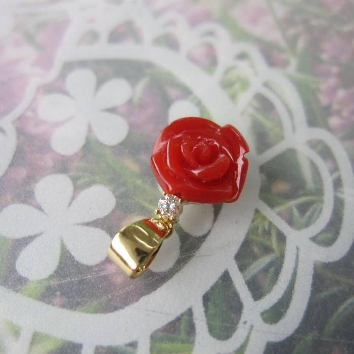 珊瑚ネックレス＆珊瑚　薔薇ペンダントトップ 日本 高知産血赤珊瑚 薔薇の花 K18 ペンダントトップ