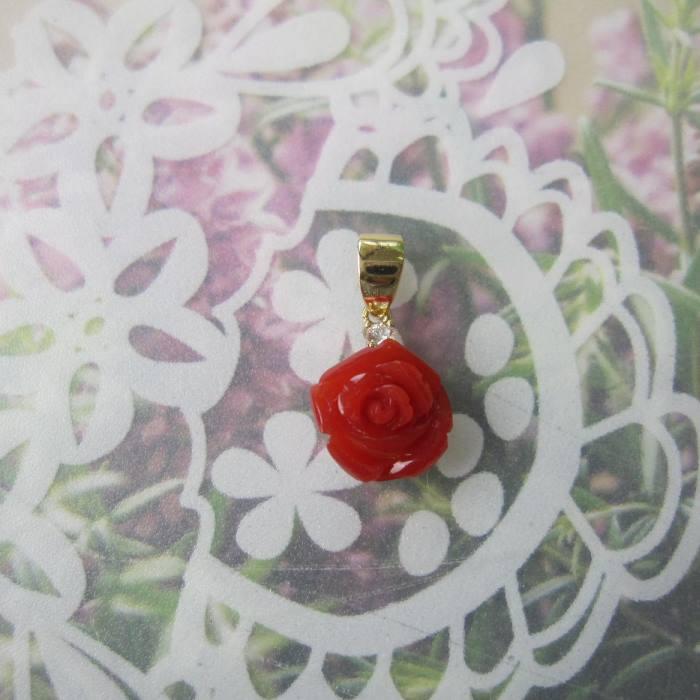 日本 高知産赤珊瑚 薔薇の花 ミニペンダントトップ K18