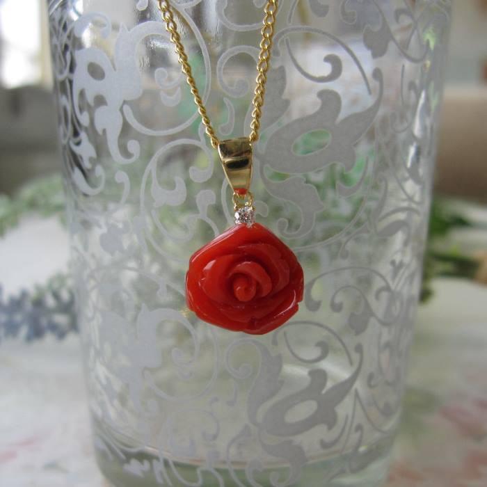 珊瑚ネックレス＆珊瑚薔薇ペンダントトップ