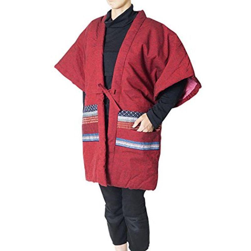 ファッションなデザイン はんてん (960-エンジ) 久留米木綿手づくり綿入りやっこ-960 日本製 どてら、半纏、ちゃんちゃんこ