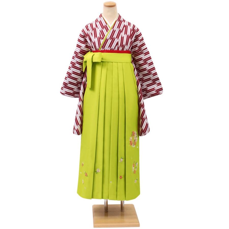 袴：黄緑 刺繍 フリーサイズ 矢羽根 矢絣 ハイカラさん 大正ロマン 卒業式 晴れ着 女性 kou