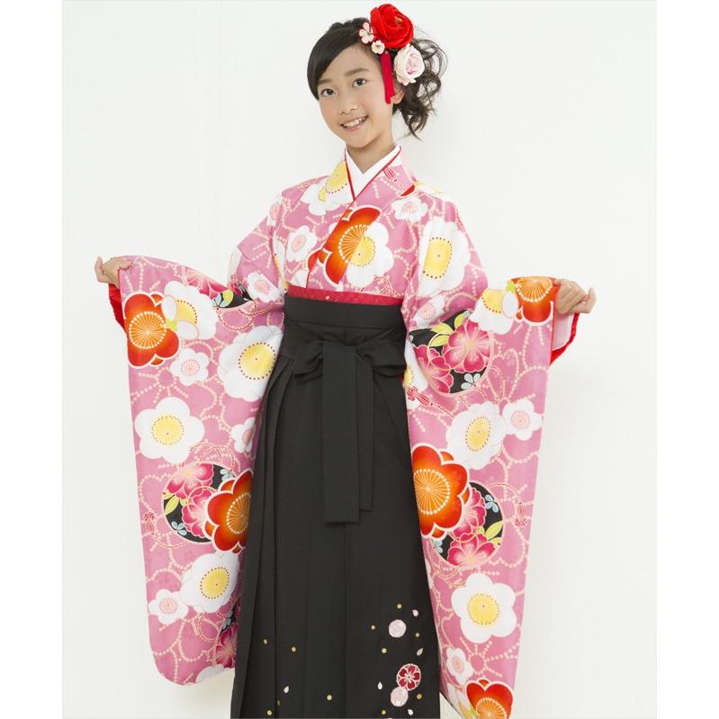 新柄 小町kids二尺袖着物＋長襦袢＋袴の3点セット/着物：ピンク（梅桜