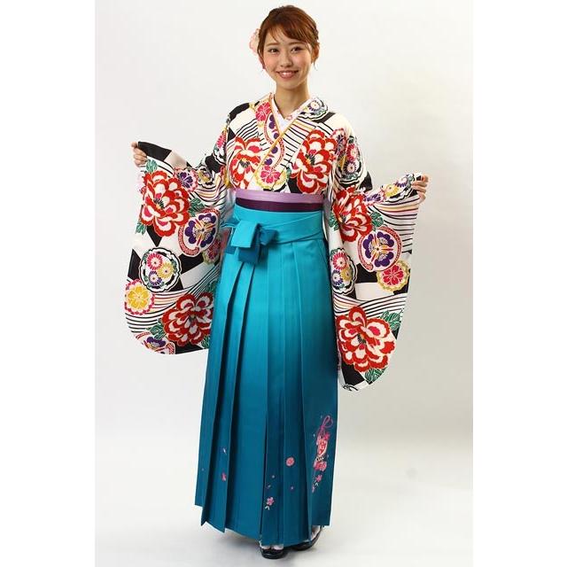 和遊日 袴単品 青系ぼかし（花・毬刺繍） 短大生 大学生 卒業式 謝恩会 