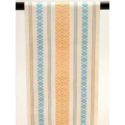 【新品未使用】八寸名古屋帯 筑前 博多織 白水色オレンジ 献上柄 正絹 正絹本場筑前博多織 八寸名古屋帯 献上柄 白地水色 オレンジ