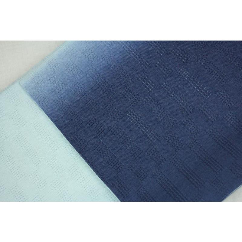 竺仙鑑製 半幅帯 紺×水色 本麻 市松 浴衣帯 ゆかた用帯 半巾帯