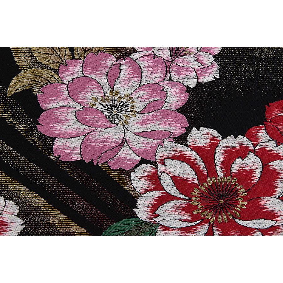 袋帯　正絹　黒系　花　超美品！ 訳あり 西陣袋帯 正絹袋帯 別誂え 黒×金×ピンク×水色（花） 未仕立商品