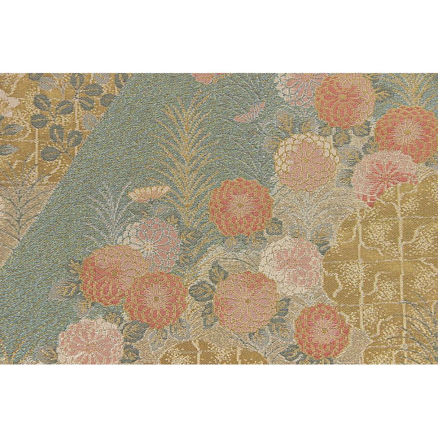 訳あり 西陣袋帯 正絹袋帯 別誂え 金×エメラルド×ピンク×紫（花） 未仕立商品 正装用 フォーマル 仕立代サービス 西陣証紙番号880 くしたに織物の画像