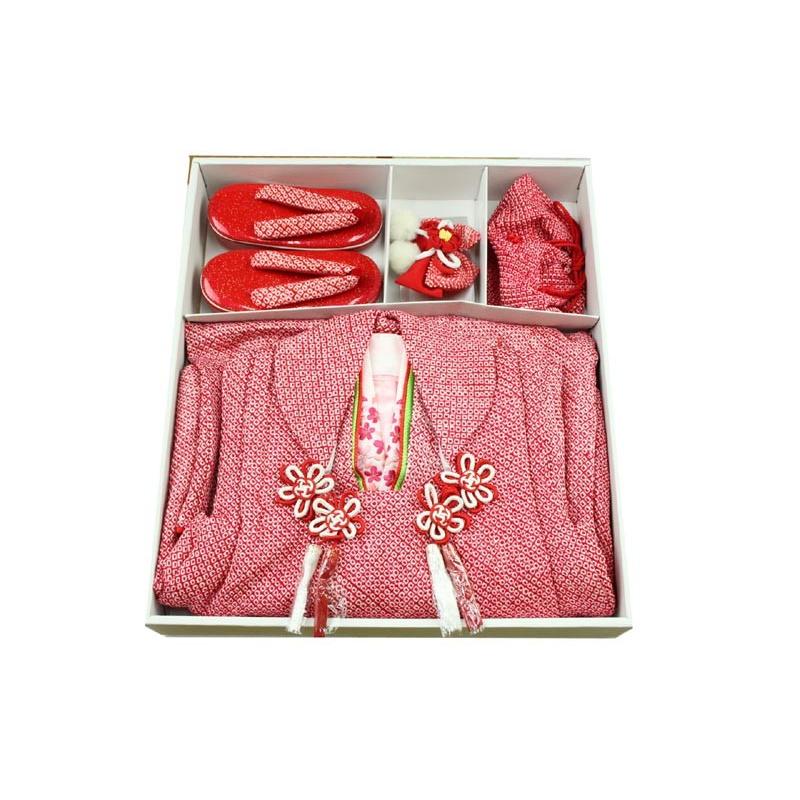 七五三 被布セット 3才 正絹 レッド ホワイト 女の子 着物セット