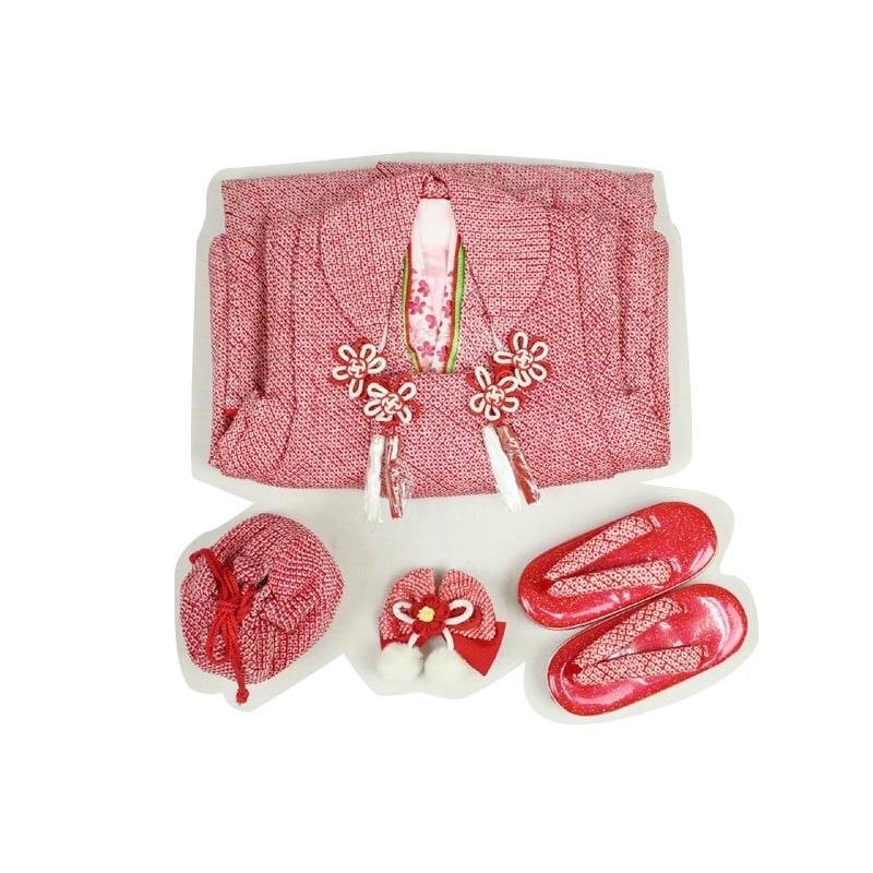 七五三 被布セット 3才 正絹 レッド ホワイト 女の子 着物セット 絹100