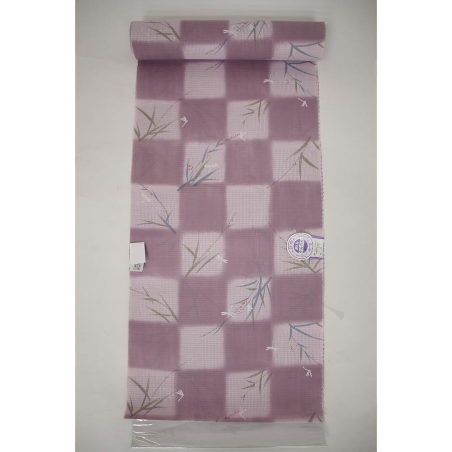 新品綿紅梅浴衣反物萩・紫