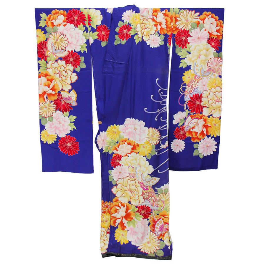 呉服屋 訳あり正絹 振袖 仮絵羽 京友禅 未仕立て品 一部刺繍有 仕立ての練習用に最適 舞台衣装としても 成人式 オーダーメイドの画像