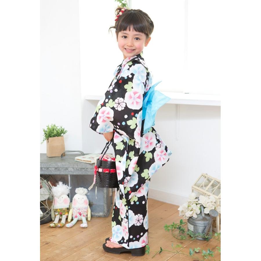 キッズ 送料無料 小町kids 浴衣・兵児帯セット（黒 朝顔と桜 兵児帯