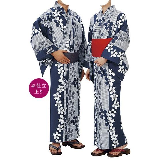 踊り衣裳 お仕立上り浴衣 東印 お揃いゆかた 裄長キング巾 白×紺