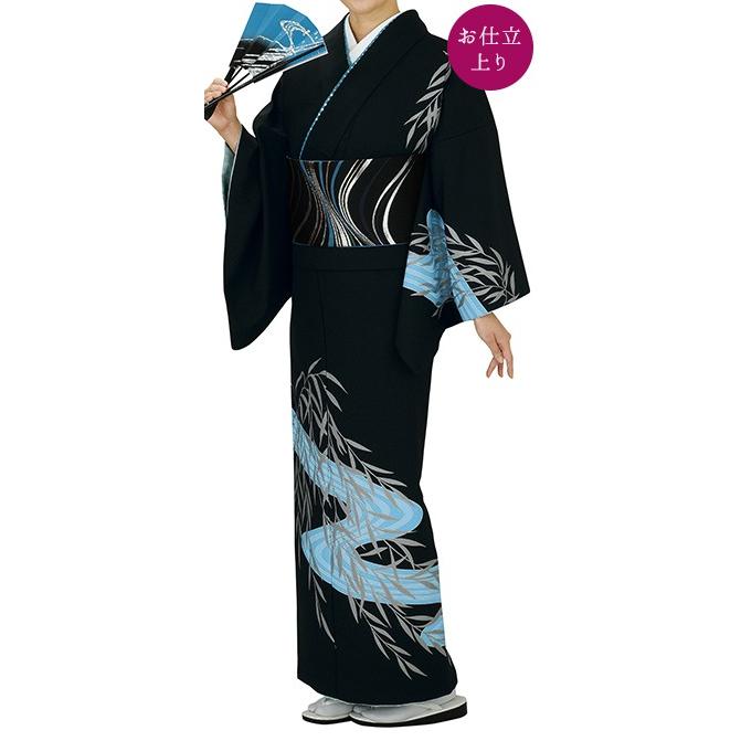 踊り衣裳お仕立上り着物 里印 胴抜き絵羽 黒（水色柄） 踊り絵羽 女性