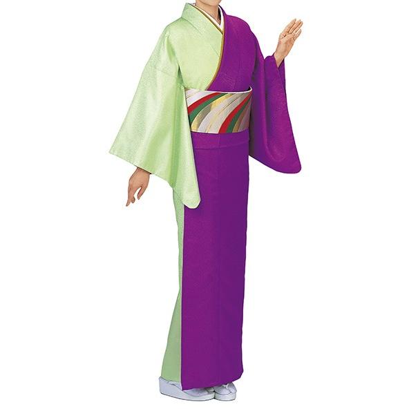 踊り衣裳【反物 版印 ツートン綸光色無地着尺】赤紫×黄緑 取り寄せ商品 