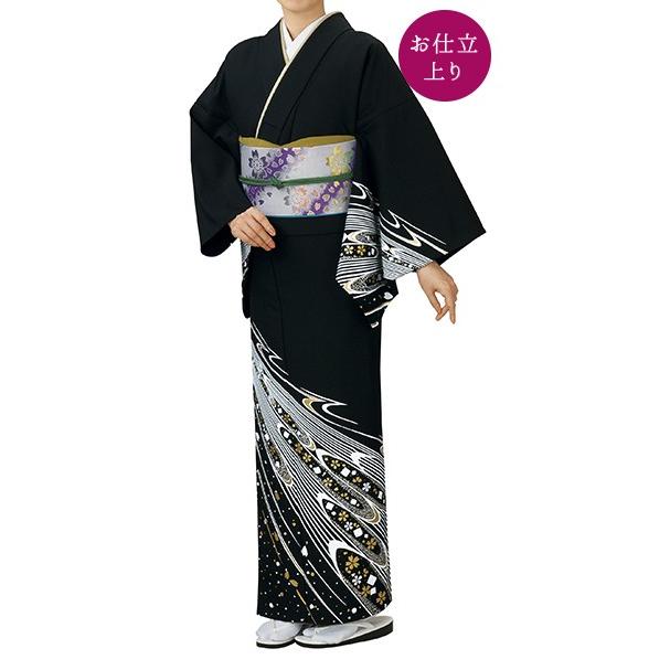 衣裳 着物 谷印 加工絵羽 黒白 金柄 絵羽 女性用 レディース レディース 着物 浴衣