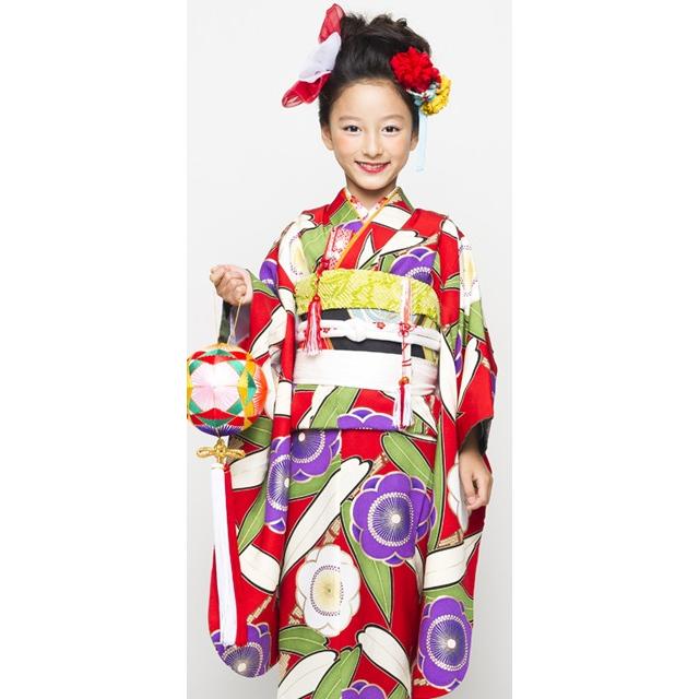 七五三着物赤正絹7歳一式 七五三 七才 7歳児用 女の子 7歳用着物 正絹 レッド 深赤 梅 笹