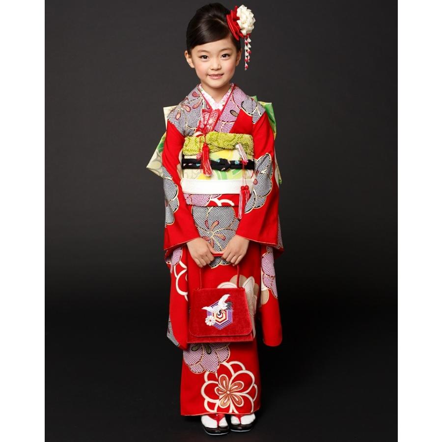 94%OFF!】 浴衣 七五三 とせん紅一点 7歳用着物 正絹 赤ねじり梅 7歳児
