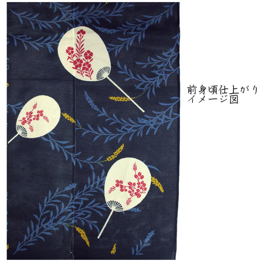 呉服屋 紫織庵 女物 絵羽付浴衣 反物 蓼にうちわ（濃紺）綿100% 綿絽