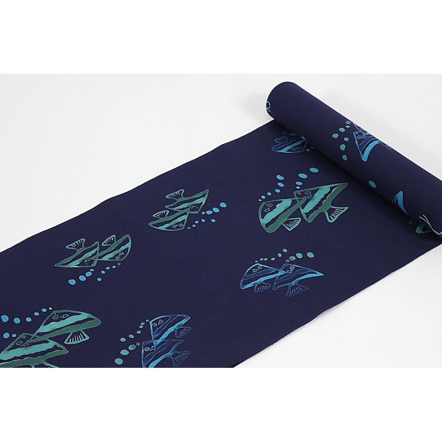 呉服屋 竺仙謹製 女物 浴衣 反物 紺×緑（魚） コーマ 注染 本染め 小幅