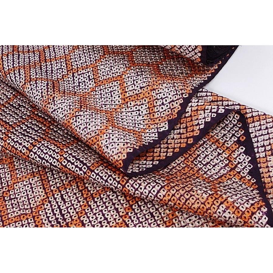 呉服屋 訳あり 正絹 小紋 着尺 反物 総絞り着尺 紫×ベージュ×オレンジ  