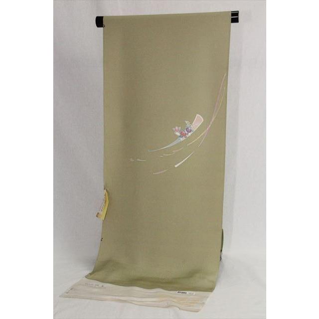 正絹附下着尺 反物訪問丹後ちりめん生地使用 苗色椿 レディース 着物 浴衣