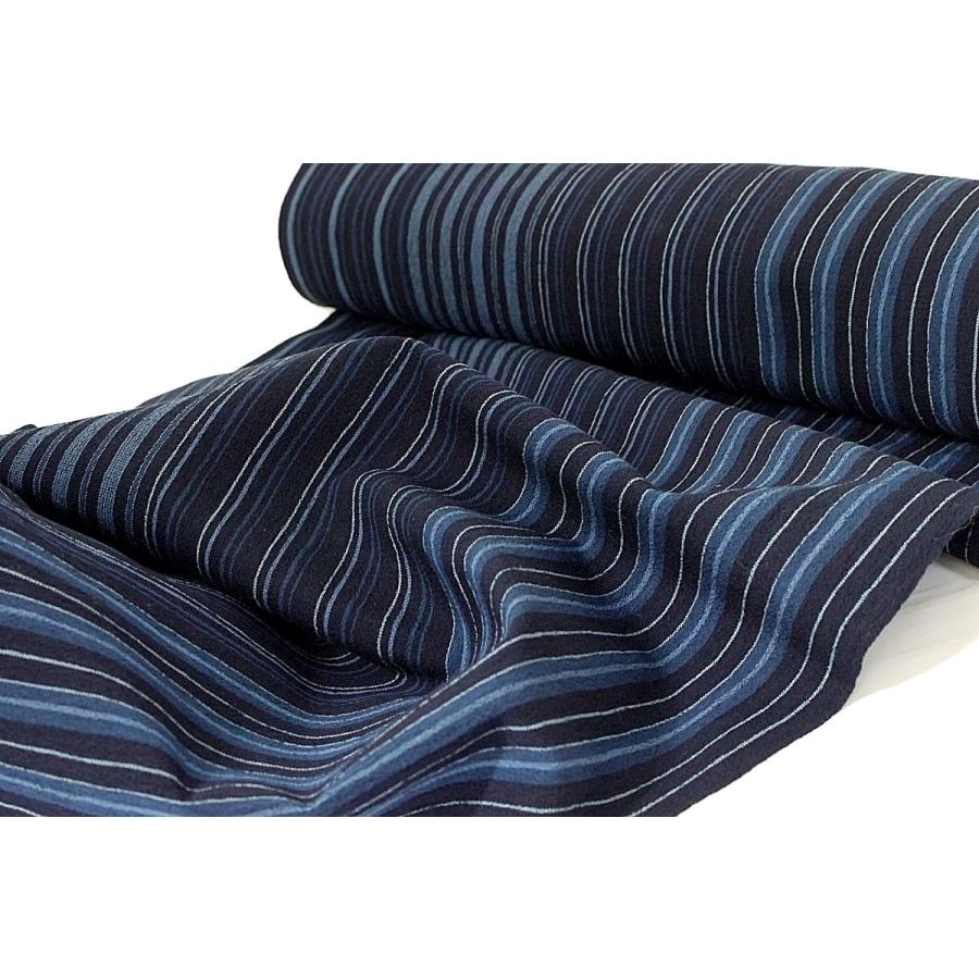 カット売り10cm〜購入 女性浴衣 反物 紺 藍縞 綿紬 先染め 女物 未