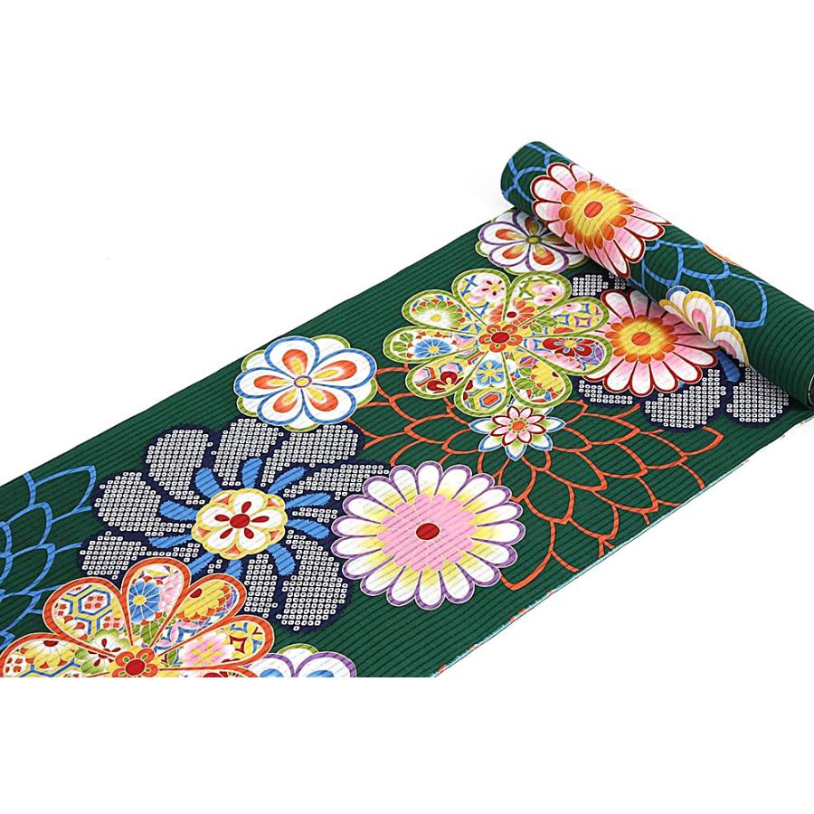 呉服屋 新柄 vivi 女物 浴衣 反物 緑×紺×赤×金 未仕立て品 別誂え 生地