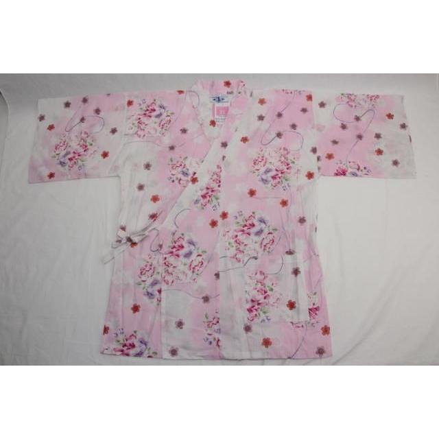 【新品・未使用】ピンクに白い撫子柄　女性用浴衣 甚平 女性用白 ピンク ピンク花 浴衣生地使用 太い方でも大丈 3L 4L
