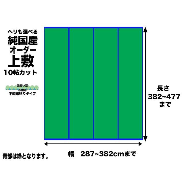 畳と同じ織り方の糸引織 サイズオーダーい草上敷　飛鳥 幅287-382cm×長さ383-477cm　10畳サイズのカット 裏面不織布貼り(すべり止め)