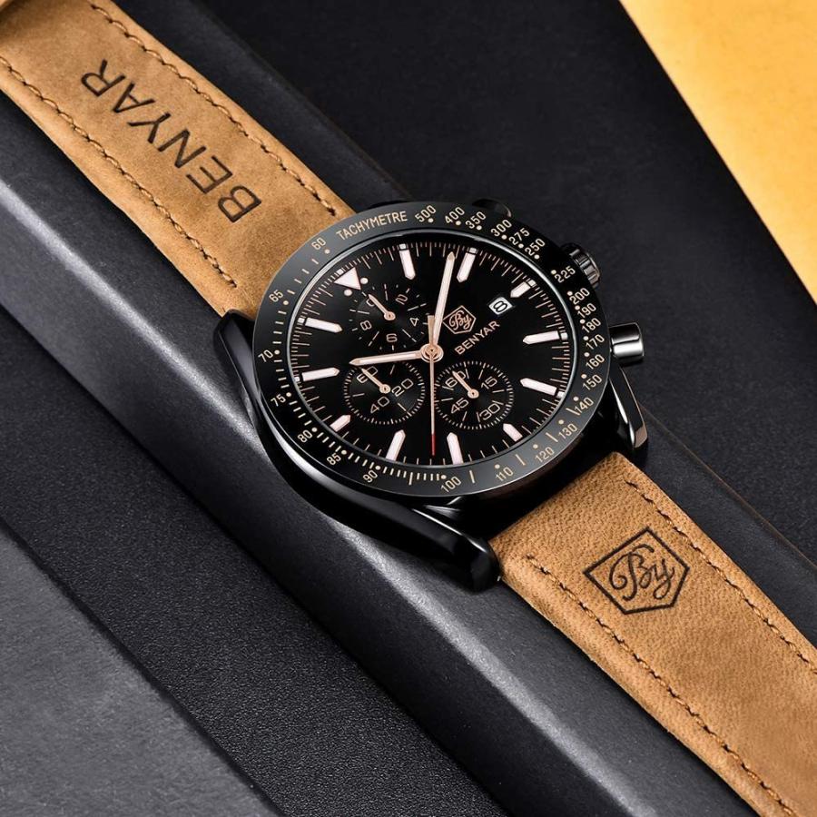 BENYAR-男性用の 腕時計、本革ストラップ時計、パーフェクトなクォーツムーブメント、防水性と耐スクラッチ性、アナログクロノグラフビジネスウォッチ、｜toshiro14-2｜05