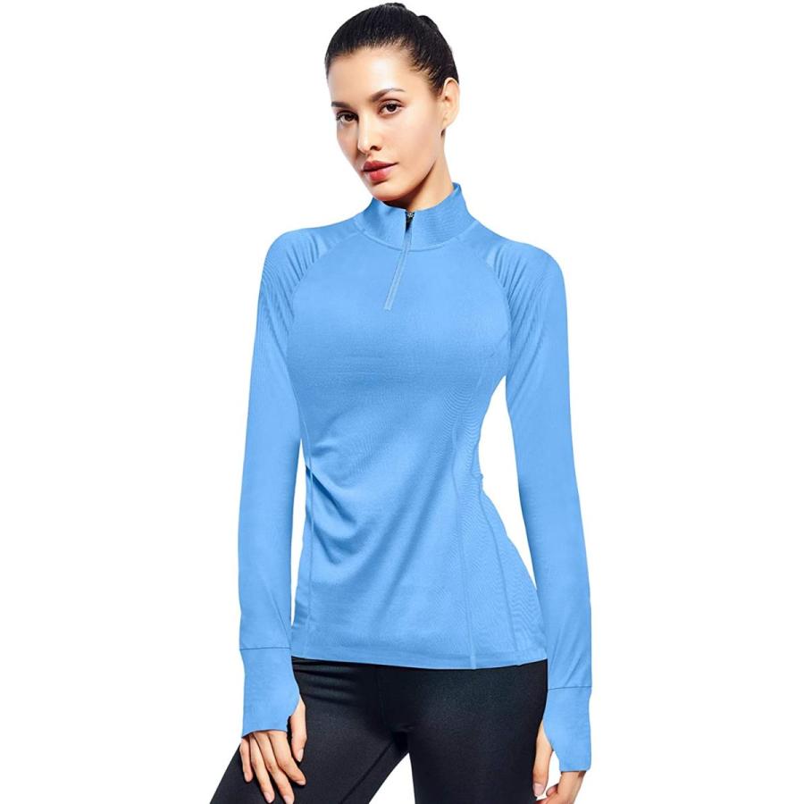 新しいブランド ハーフジップ Tシャツ ランニング M サックス レディース 長袖 Chauffagevanbrabant Be